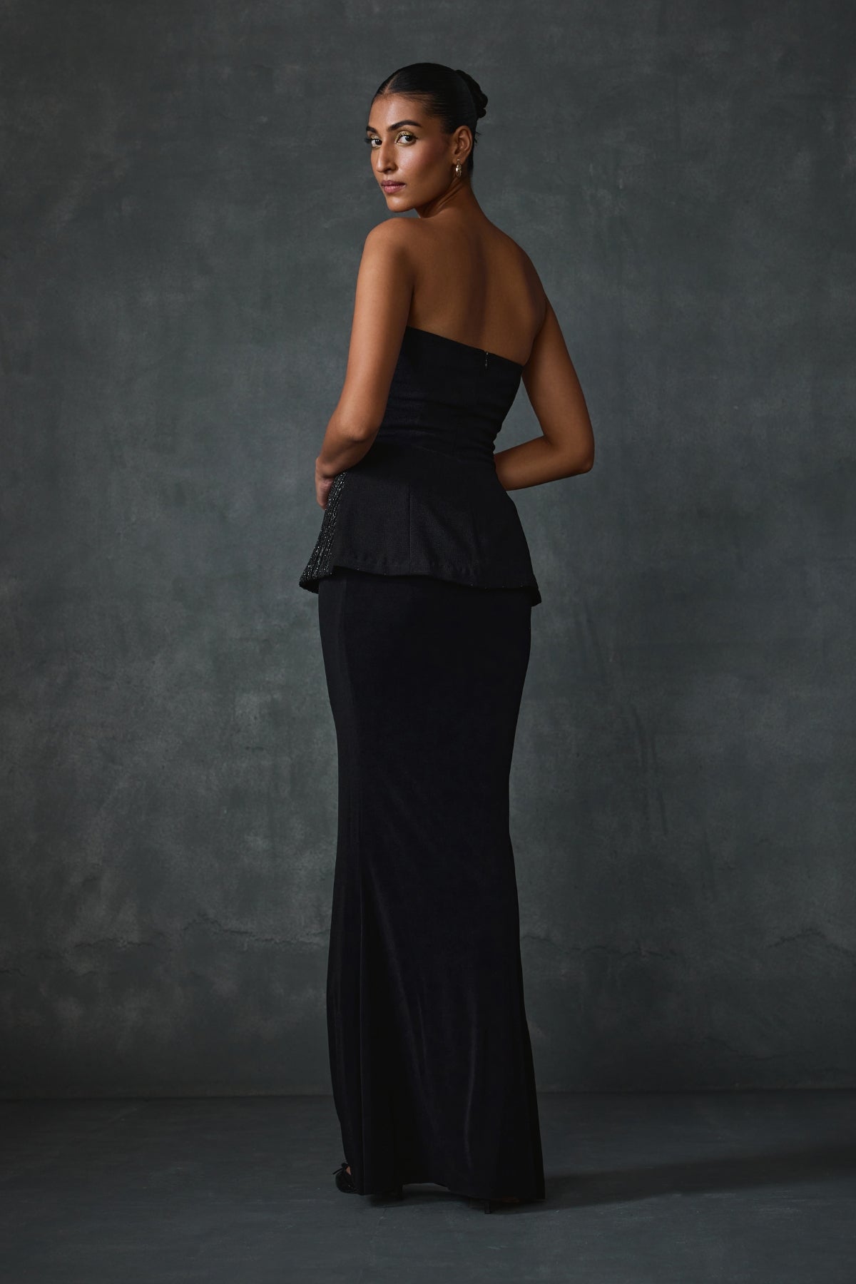 Glissara Off-shoulder Devil Peplum Top With Skirt Set Namrata Joshipura Online