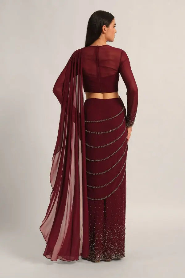SILVER DUST EMBELISHED DRAPE SAREE Namrata Joshipura Online