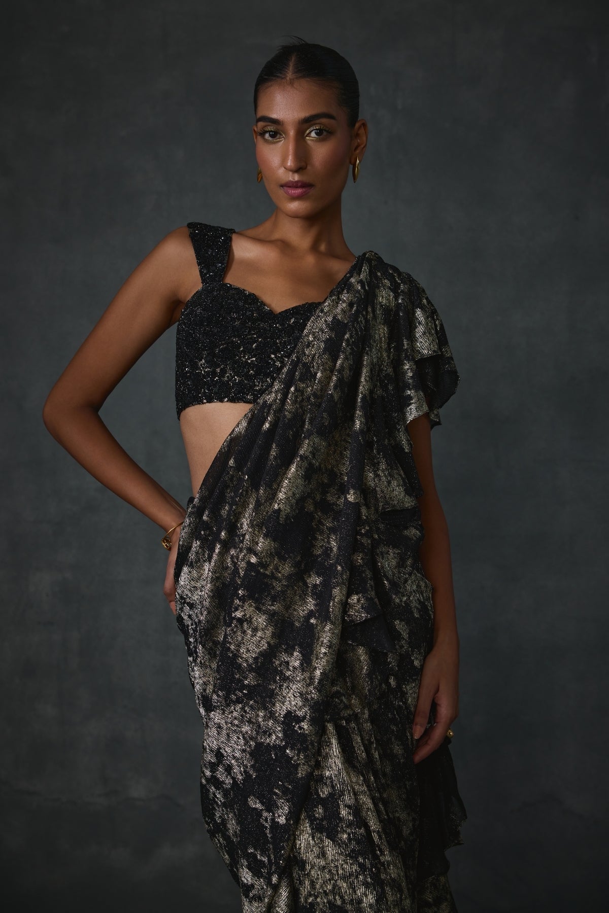 Paillette Foiled Draped Saree Namrata Joshipura Online