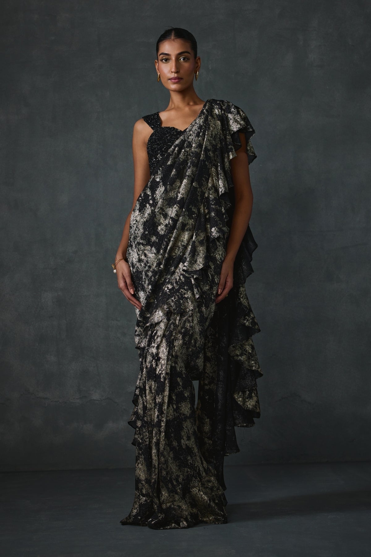 Paillette Foiled Draped Saree Namrata Joshipura Online