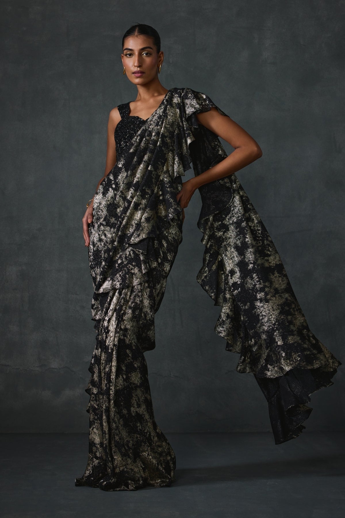 Paillette Foiled Draped Saree Namrata Joshipura Online