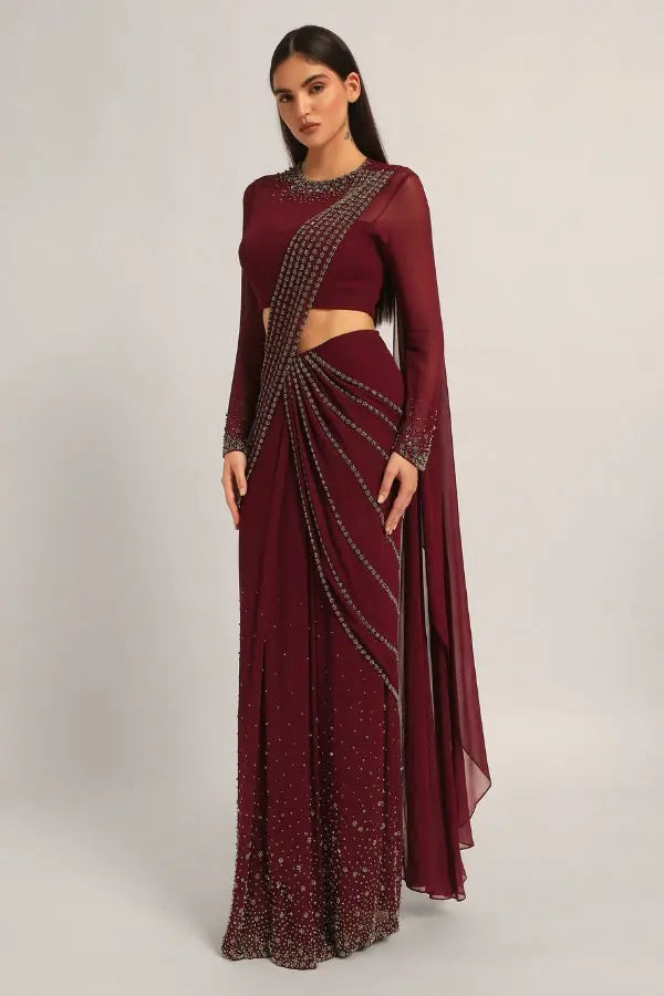 SILVER DUST EMBELISHED DRAPE SAREE Namrata Joshipura Online