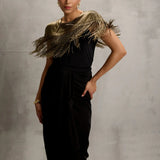 Akari Gold Fringe Wrap with Drape Skirt Namrata Joshipura