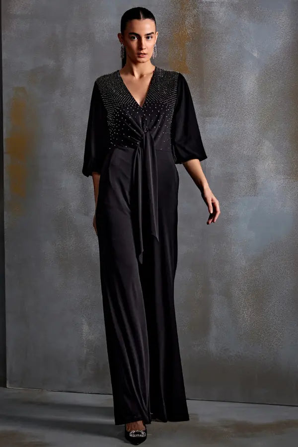 Black tie up jumpsuit sales