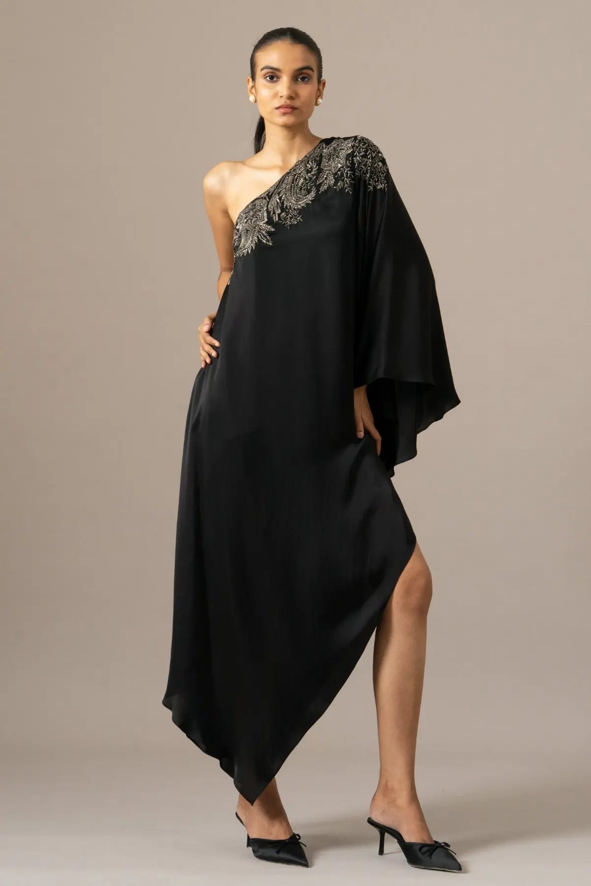 one shoulder paisley dress One-shoulder belted printed satin-jacquard maxi dress - light blue