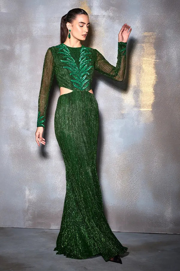 long side cut dress Jasz Couture 7532 - Asymmetrical Neck Side Cut-Out Prom Dress 6 / Lime