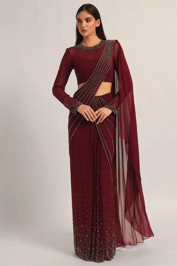 SILVER DUST EMBELISHED DRAPE SAREE Namrata Joshipura Online
