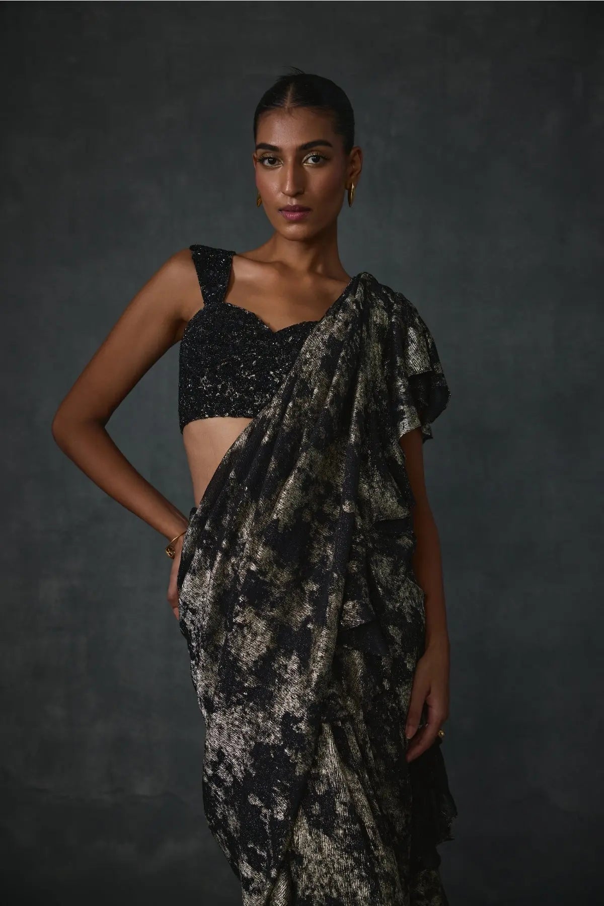 Paillette Foiled Draped Saree Namrata Joshipura Online