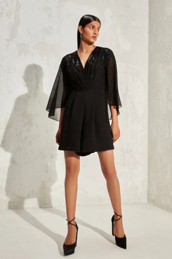 Metallic Quad Batwing Playsuit – Namrata Joshipura Online