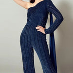 Aditi Rao Hydari In Navy NJ Sequin One Off-Shoulder Jumpsuit Namrata Joshipura Online (Celebrity Muses)