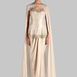 GOLD GILT CORSET WITH DRAPED SKIRT & CAPE