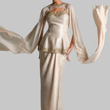 GOLD GILT CORSET WITH DRAPED SKIRT & CAPE