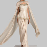 GOLD GILT CORSET WITH DRAPED SKIRT & CAPE