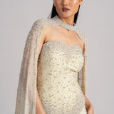 PEARL METEOR CORSET WITH CAPE AND DRAPED SKIRT