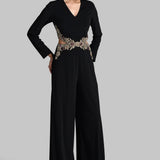 GOLD GILT WAIST CUT JUMPSUIT