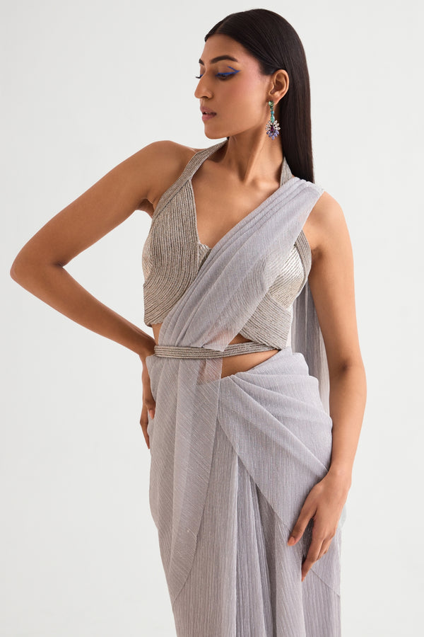 Everly Halter Blouse With Draped Saree