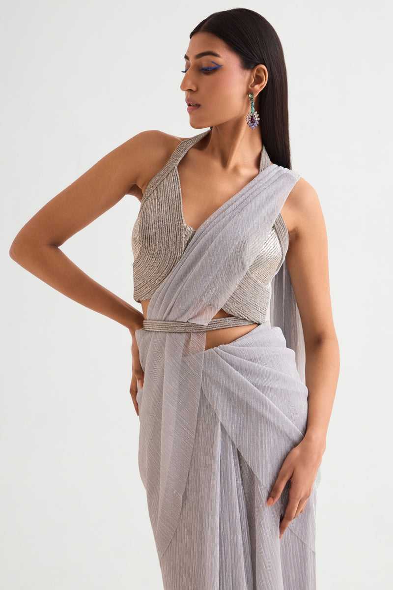 Everly Halter Blouse With Draped Saree