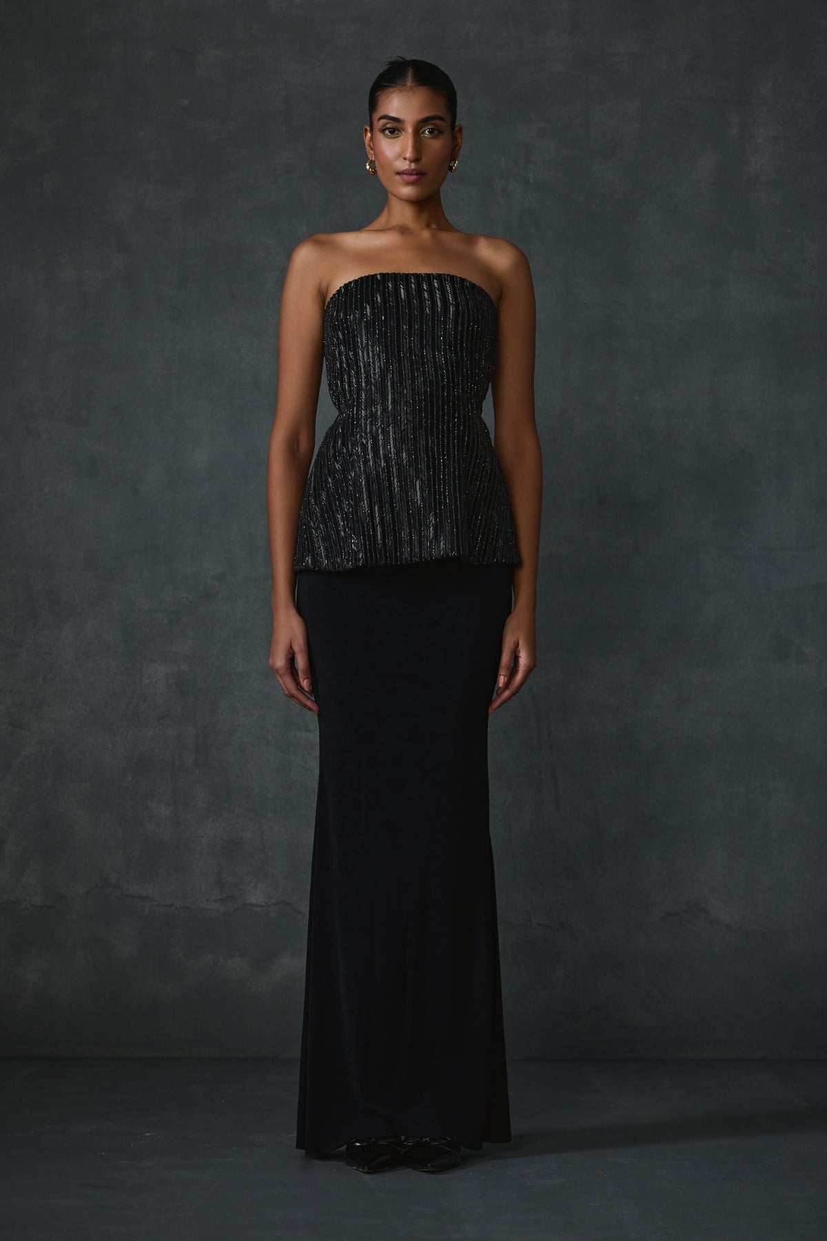 Glissara Off-shoulder Devil Peplum Top With Skirt Set Namrata Joshipura Online