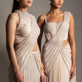 PEARL CASCADE CORSET WITH SLEEK DRAPED SAREE