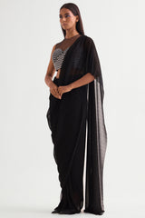 Flow Wave Corset Blouse With Draped Saree