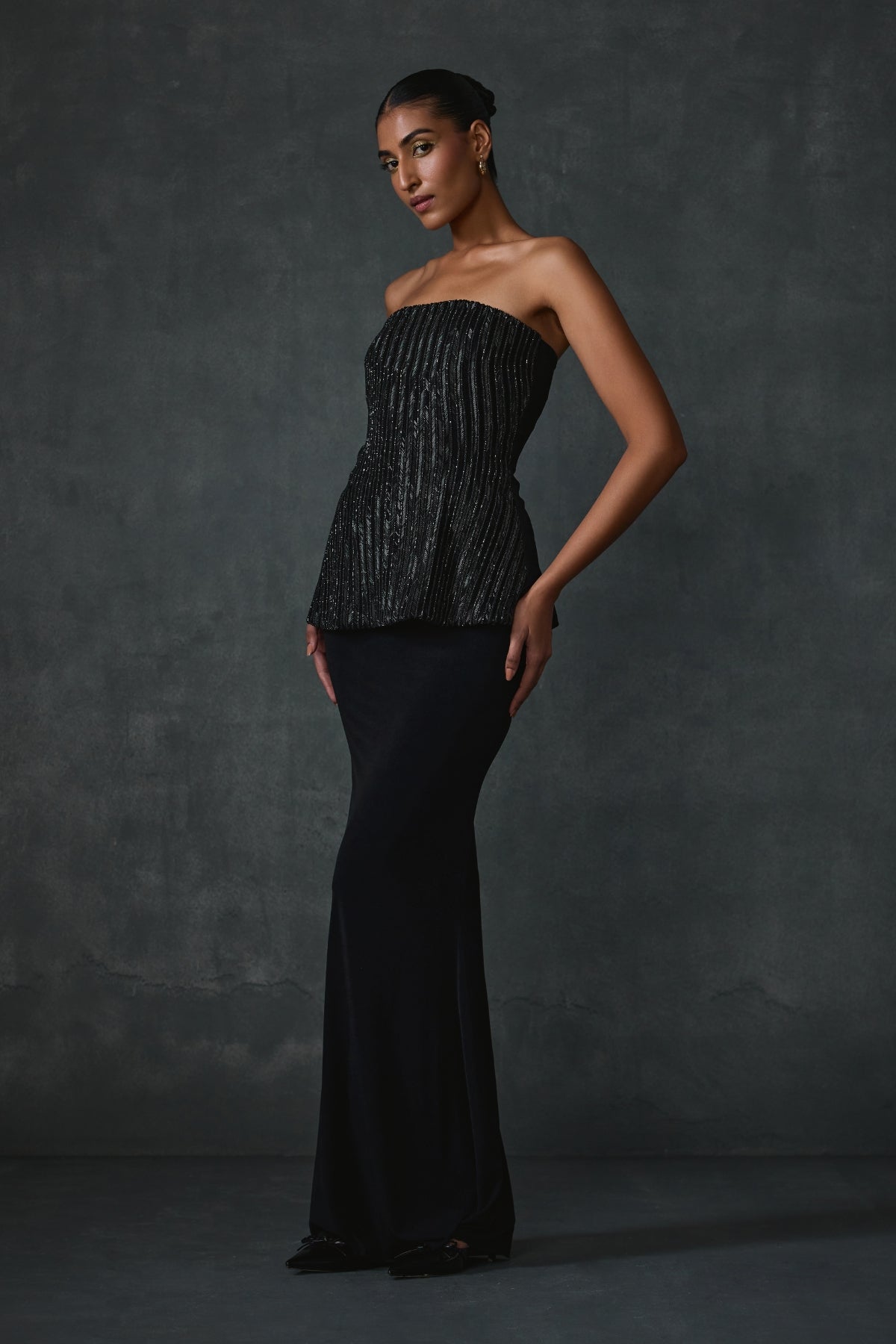 Glissara Off-shoulder Devil Peplum Top With Skirt Set Namrata Joshipura Online