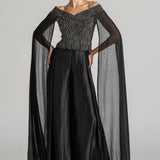 MIDNIGHT TIDE OFF SHOULDER CAPE SLEEVE JUMPSUIT