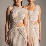 PEARL CASCADE CORSET WITH SLEEK DRAPED SAREE
