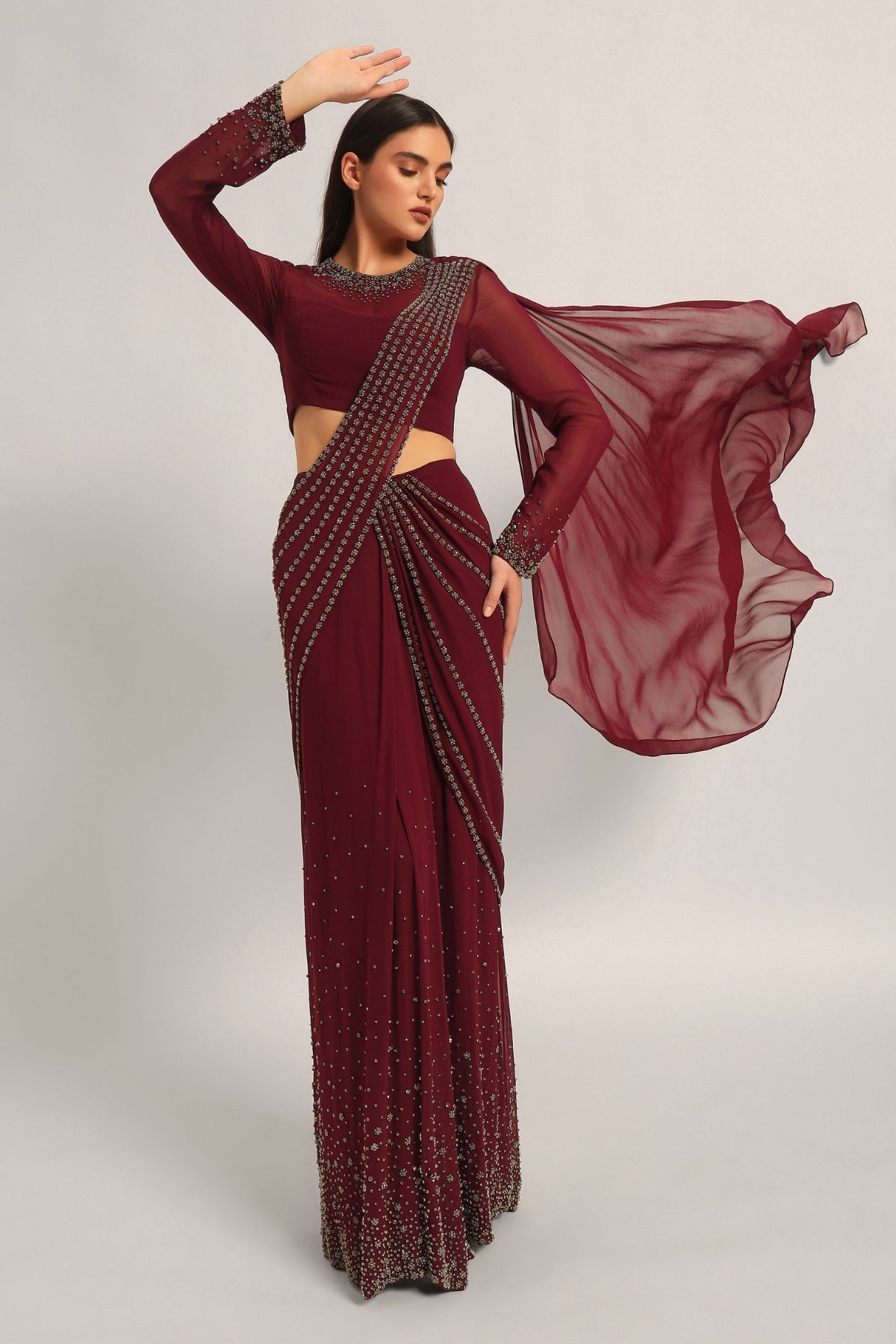 SILVER DUST EMBELISHED DRAPE SAREE Namrata Joshipura Online