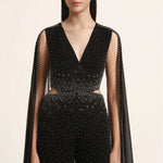 Silver Dust Side Cut Jumpsuit With Cape Sleeve Namrata Joshipura Online