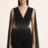 Silver Dust Side Cut Jumpsuit With Cape Sleeve Namrata Joshipura Online