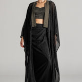 SUN-RAY CORSET WITH DRAPED SKIRT AND CAPE JACKET