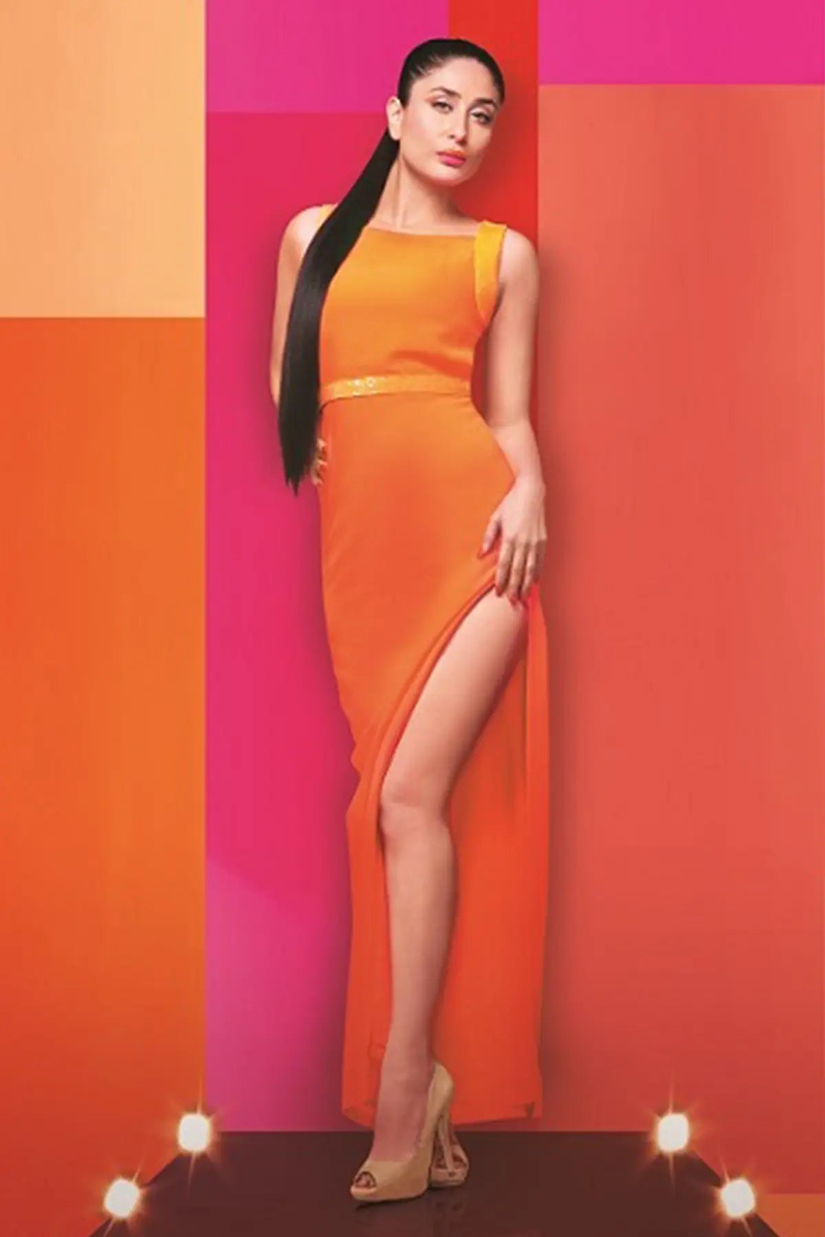 Kareena Kapoor In Orange NJ High-Slit Gown Namrata Joshipura Online (Celebrity Muses)