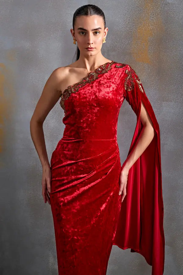 Autumn Fern Velvet Gown Namrata Joshipura