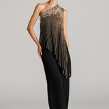 SHIMMER PAISLEY ONE SHOULDER JUMPSUIT