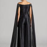 MIDNIGHT TIDE OFF SHOULDER CAPE SLEEVE JUMPSUIT