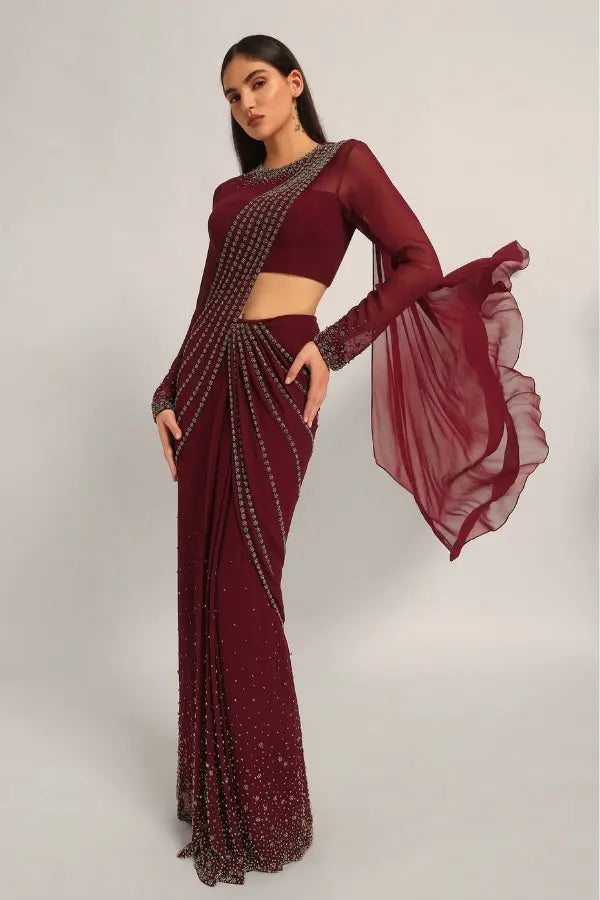 SILVER DUST EMBELISHED DRAPE SAREE Namrata Joshipura Online