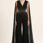Silver Dust Side Cut Jumpsuit With Cape Sleeve Namrata Joshipura Online