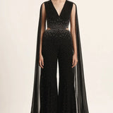 Silver Dust Side Cut Jumpsuit With Cape Sleeve Namrata Joshipura Online