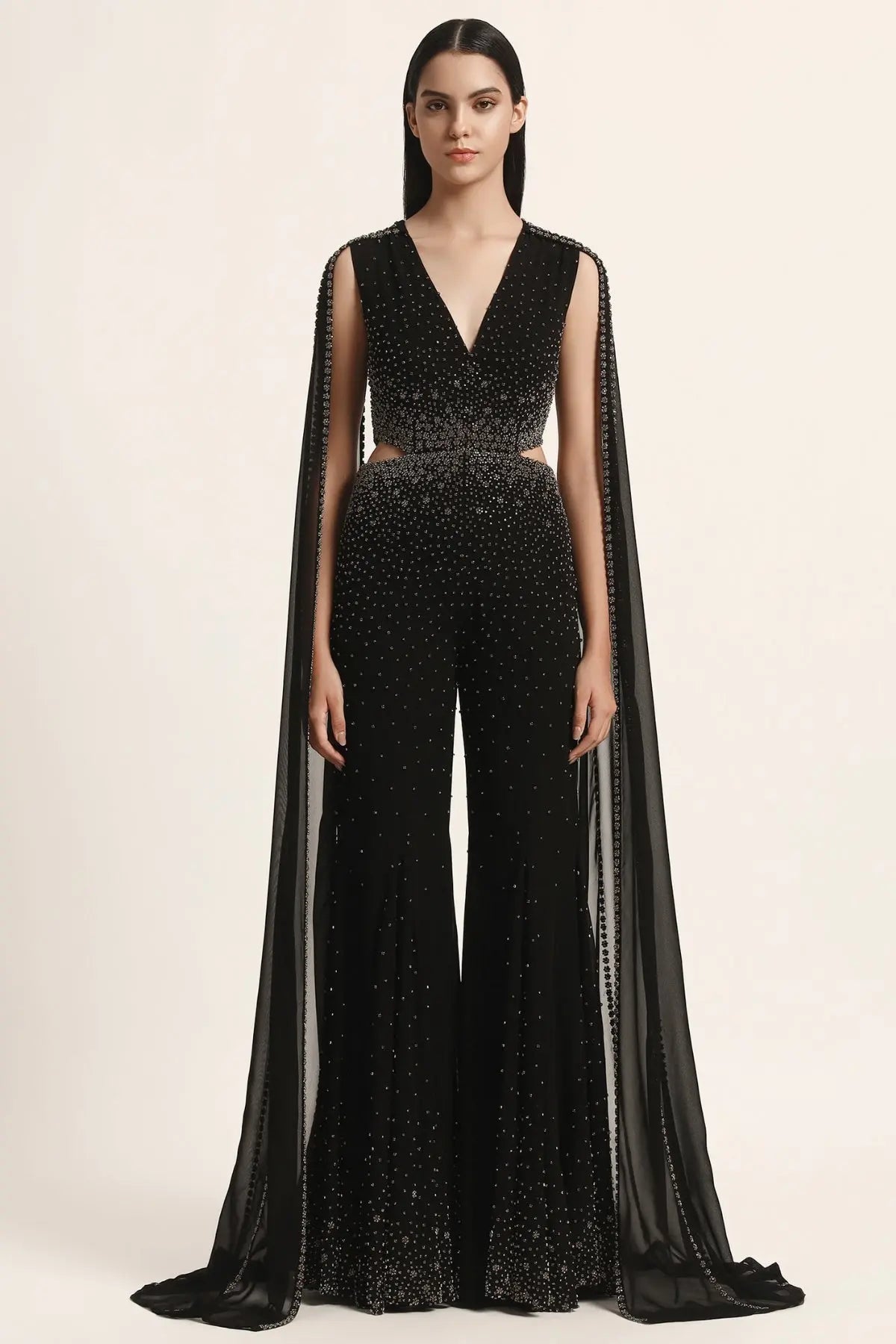 Silver Dust Side Cut Jumpsuit With Cape Sleeve Namrata Joshipura Online