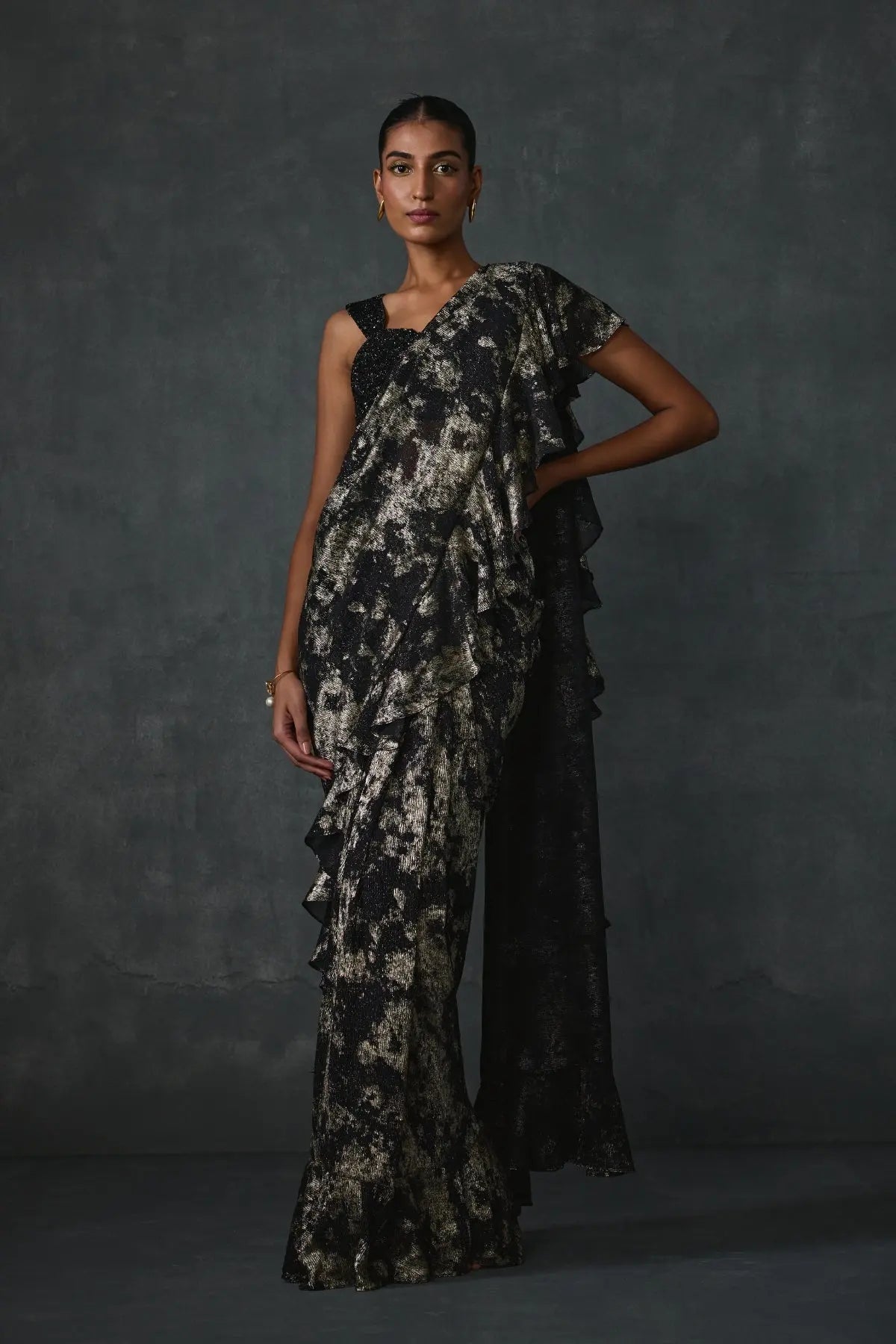 Paillette Foiled Draped Saree Namrata Joshipura Online