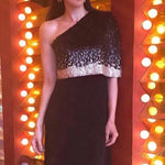 Karishma Kapoor in Black and Gold Asymmetric NJ Signature Sequin Embellished Dress Namrata Joshipura Online (Celebrity Muses)