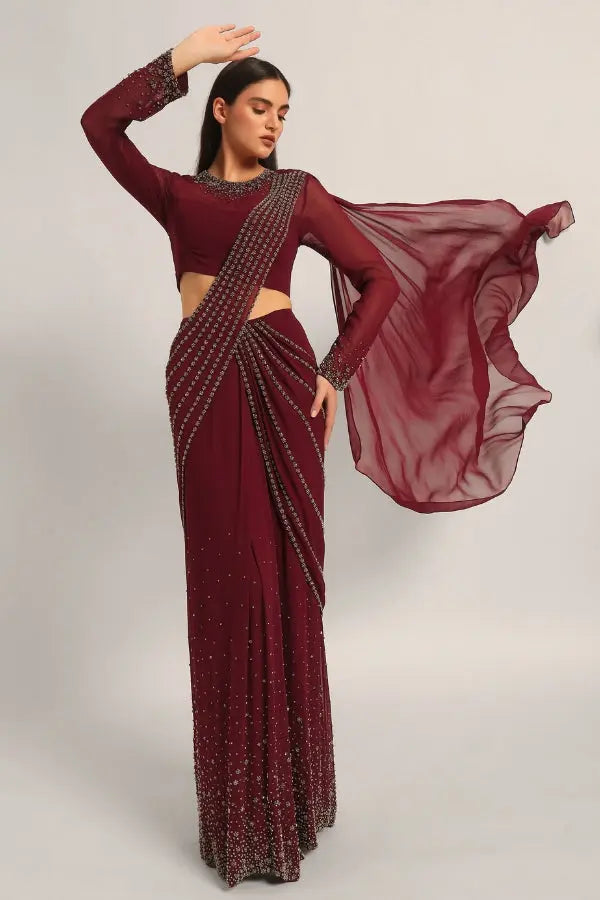 SILVER DUST EMBELISHED DRAPE SAREE Namrata Joshipura Online