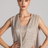 PEARL SHOWER SAREE WITH SLEEVELESS JACKET
