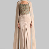 GILDED JEWEL CORSET WITH DRAPED SKIRT AND CAPE