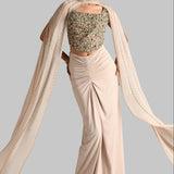 GILDED JEWEL CORSET WITH DRAPED SKIRT AND CAPE