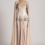 CRYSTAL MAZE CORSET WITH CAPE AND DRAPED SKIRT