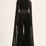 Silver Dust Side Cut Jumpsuit With Cape Sleeve Namrata Joshipura Online