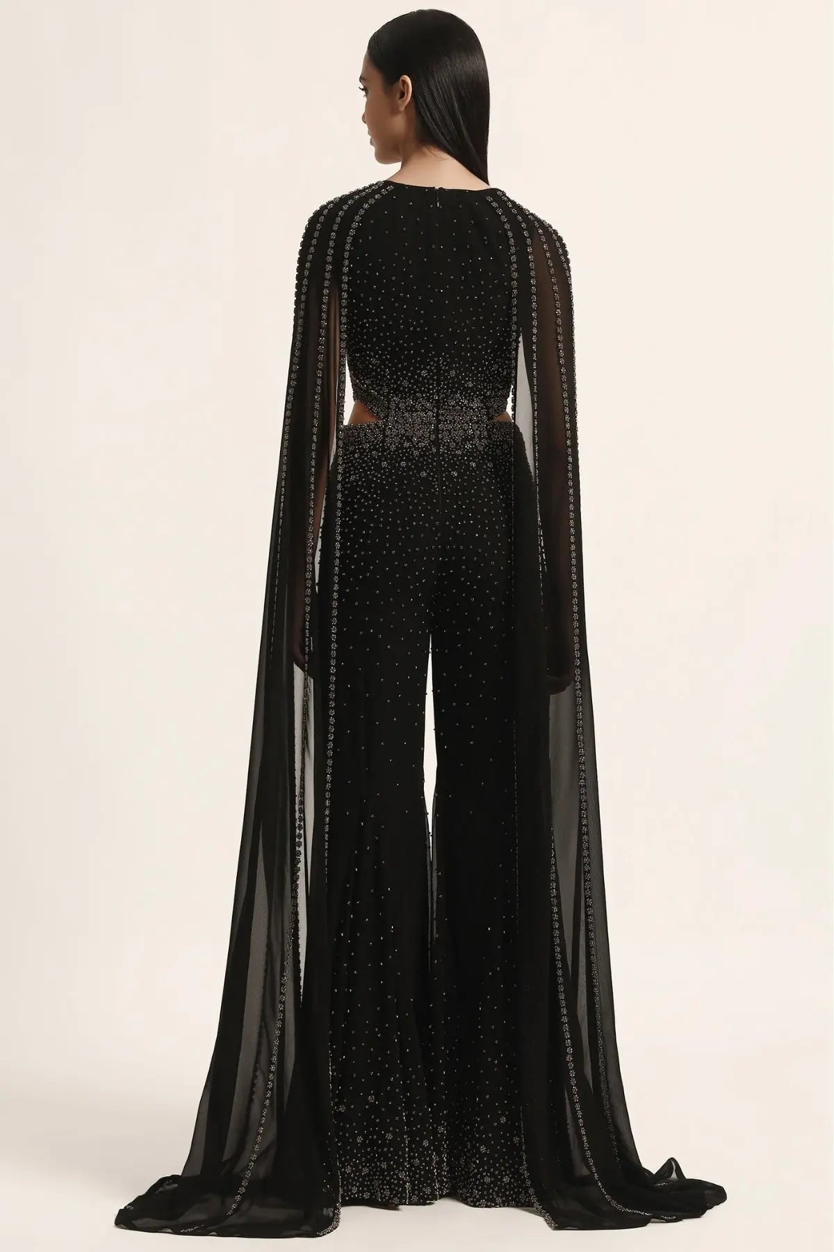 Silver Dust Side Cut Jumpsuit With Cape Sleeve Namrata Joshipura Online