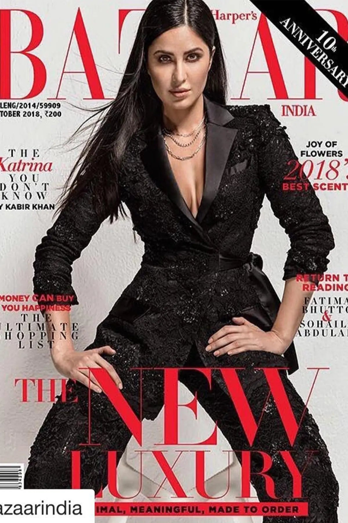 Katrina Kaif In Black NJ Lace Pant Suit For Harper's Bazaar Namrata Joshipura Online (Celebrity Muses)