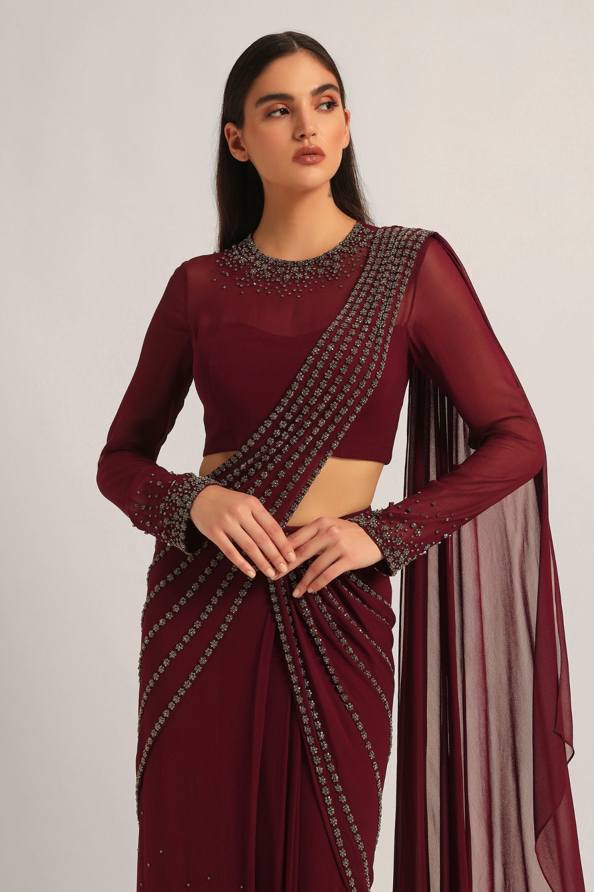 SILVER DUST EMBELISHED DRAPE SAREE Namrata Joshipura Online
